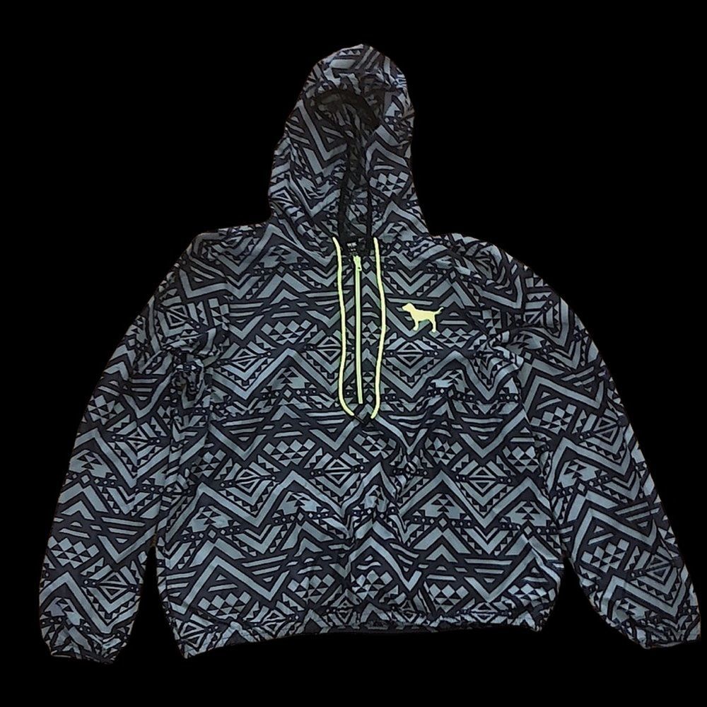 NWOT PINK Victoria’s Secret Grey Aztec Print Neon Green Windbreaker